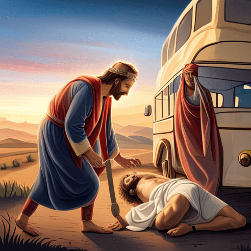 Jesus dying while pushing a man out of the way